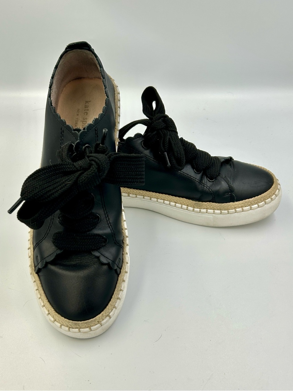 Kate Spade New York Black Leather 'Lena' Scalloped Espadrille Sneakers Size 8M